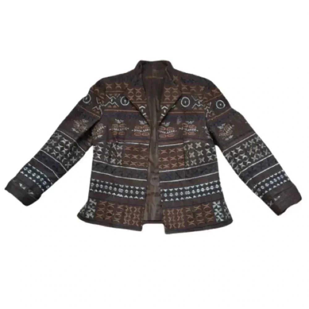 Coldwater Creek VTG Boho Southwestern Brown Beaded Embroidered Open Blazer Sz8